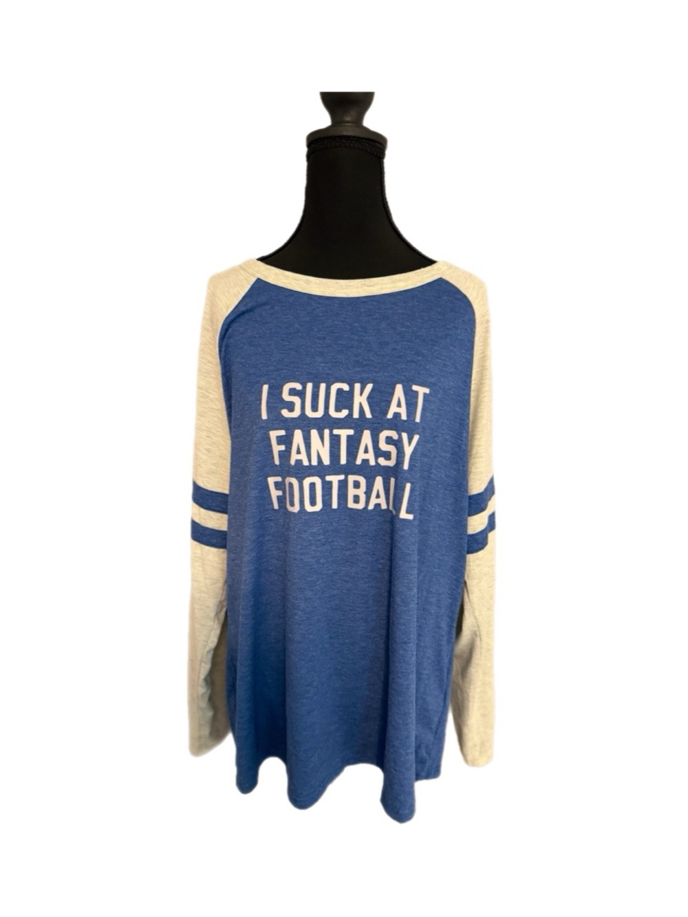 Blue & Cream Raglan Sweater - I Suck At Fantasy Football